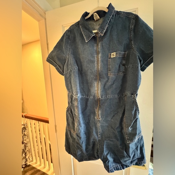 Riley Playsuit: ORGANIC DENIM - Mid Wash Blue - Mid Wash Blue / UK 24 - Picture 2 of 3